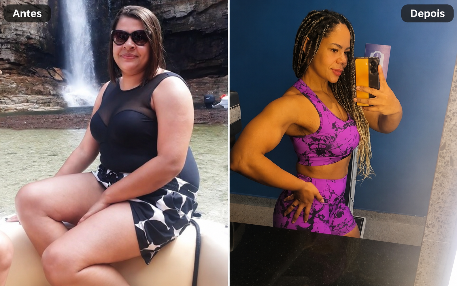 Comparativo antes e depois de aluna